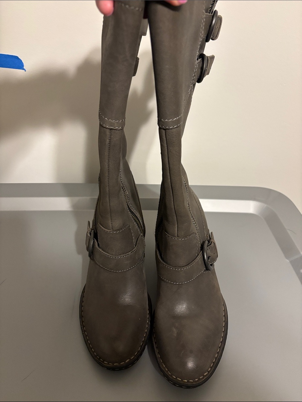 Born Gray Mid-Calf Heeled Buckle Zip Boots - Picture 4 of 6